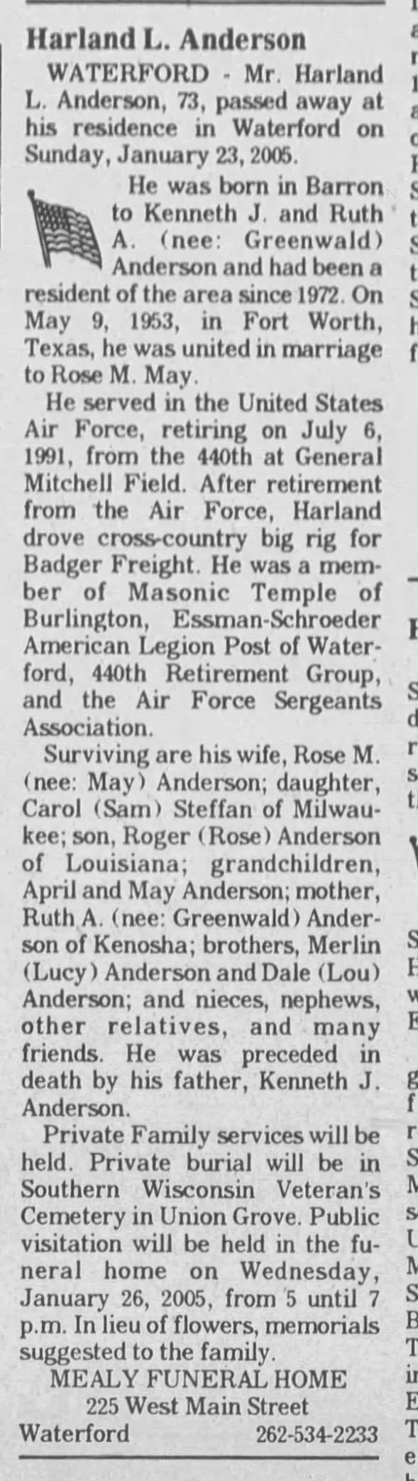 Harland Anderson obituary